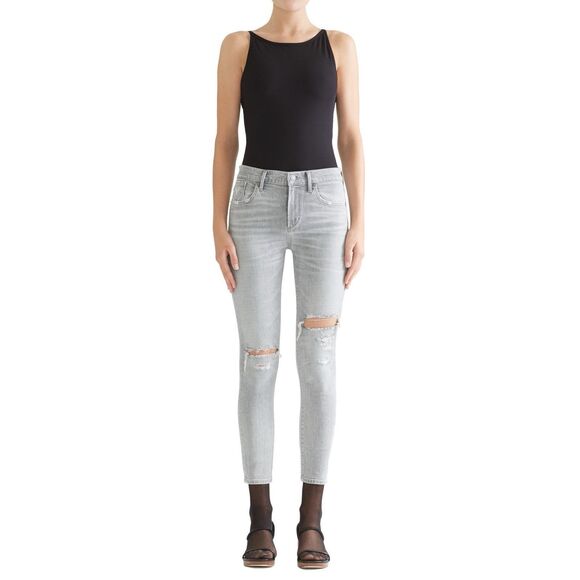 Agolde Sophie Hi Rise Crop Skinny Jeans Gray Denim Distressed Stretch Ankle 28 - Picture 1 of 16